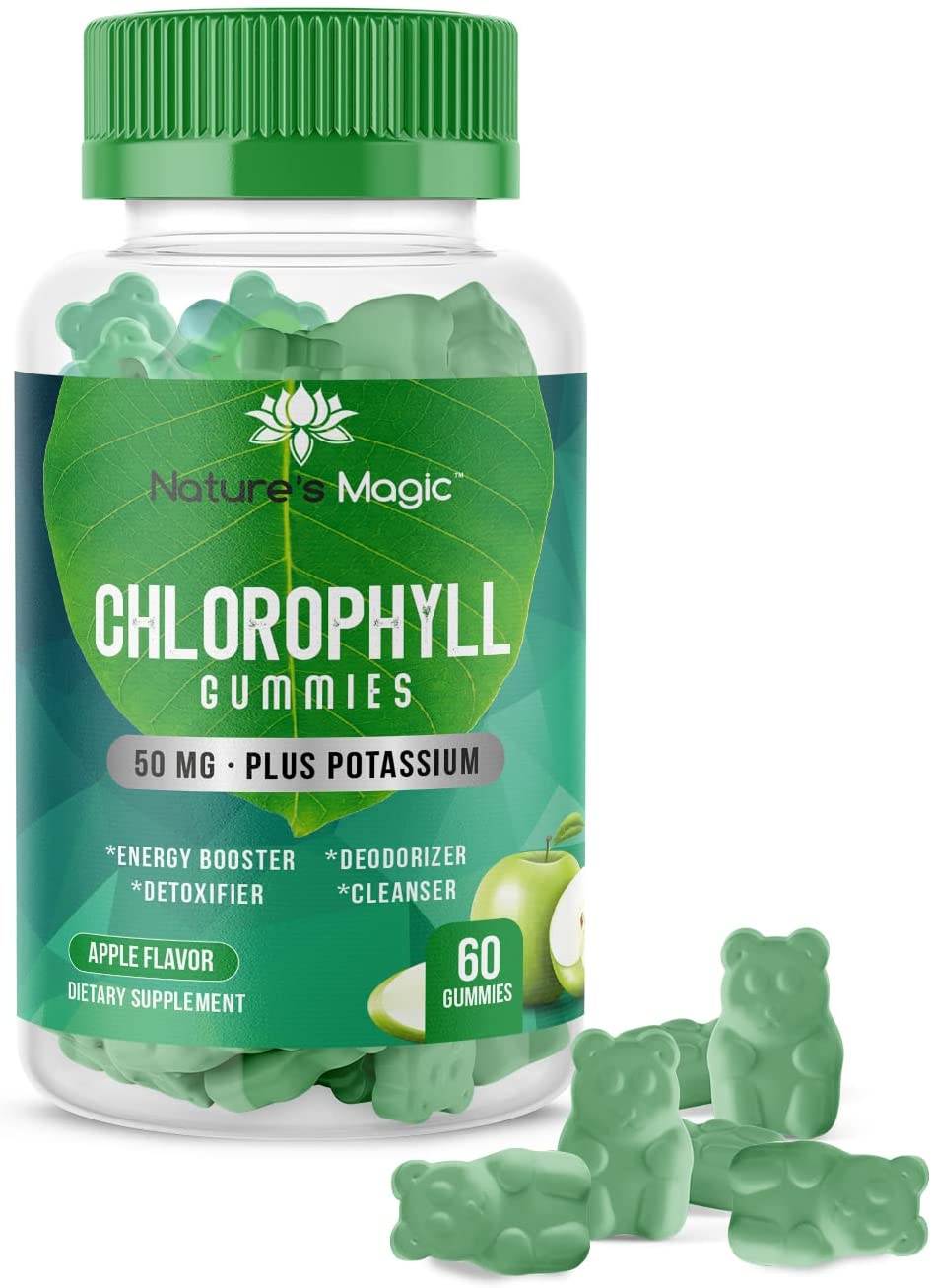 Organic & Vegan Chlorophyll Gummies 50MG Apple Flavored Plus Potassium