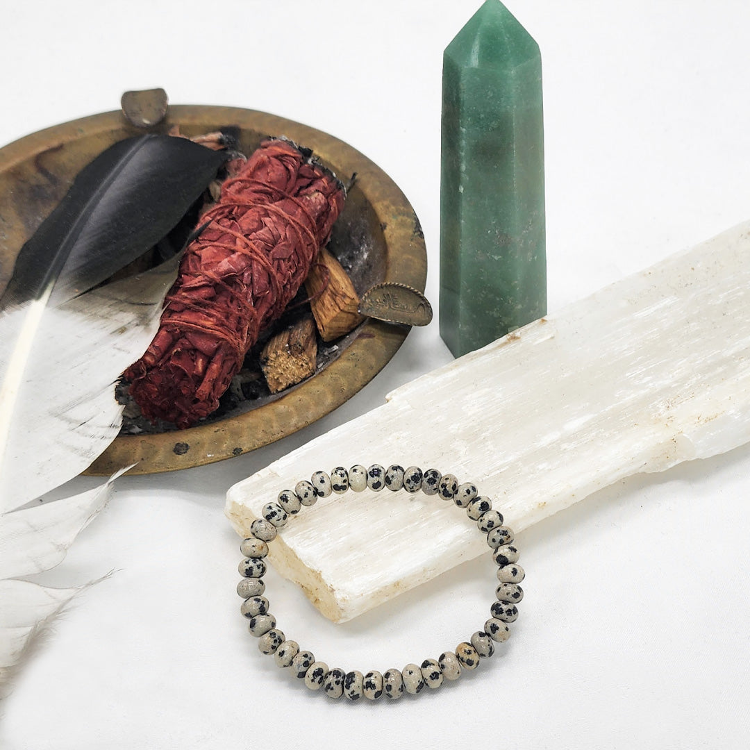 Buy Reiki Crystal Products Natural Dalmatian Jasper Bracelet Crystal Stone  8mm Faceted Bracelet for Reiki Healing and Crystal Healing Stones | Globally
