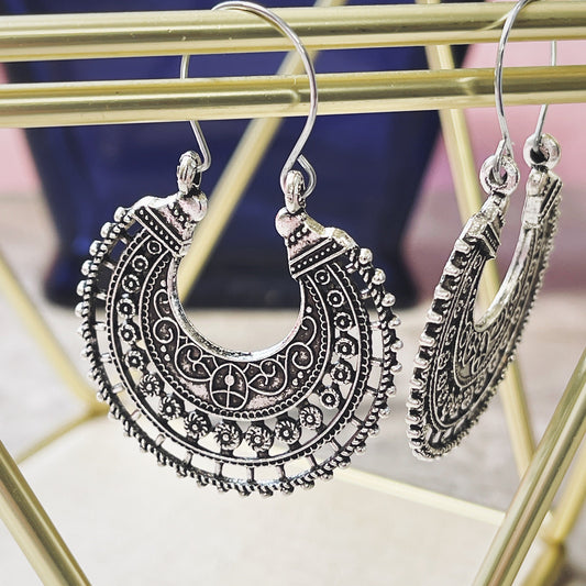 Boho Bali Silver Hoop Earrings